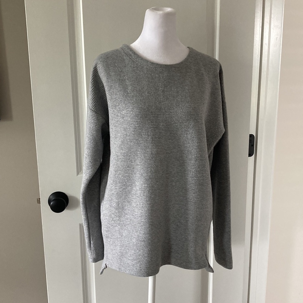 Mondetta top gray long sleeves ribbed zipper accents - Picture 3 of 11